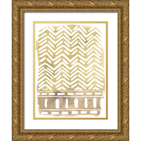 Mud Cloth Motif I Gold Ornate Wood Framed Art Print with Double Matting by Vess, June Erica