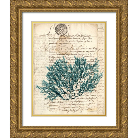 Vintage Teal Seaweed I Gold Ornate Wood Framed Art Print with Double Matting by Vision Studio