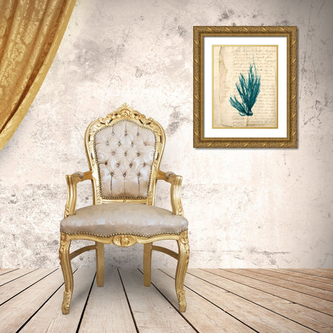 Vintage Teal Seaweed IX Gold Ornate Wood Framed Art Print with Double Matting by Vision Studio