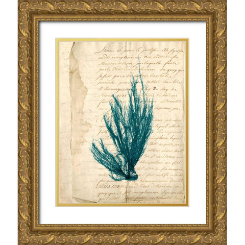 Vintage Teal Seaweed IX Gold Ornate Wood Framed Art Print with Double Matting by Vision Studio