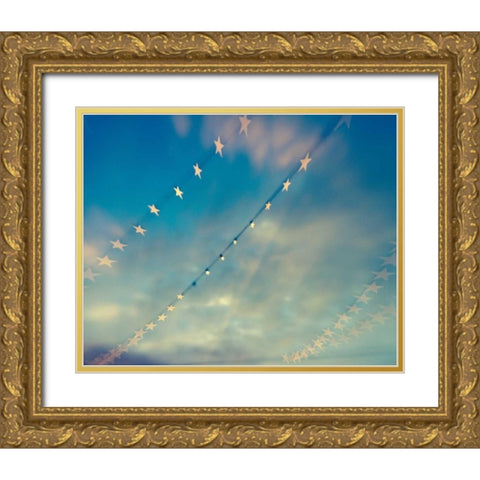 Bokeh Stars II Gold Ornate Wood Framed Art Print with Double Matting by Quintero, Sonja