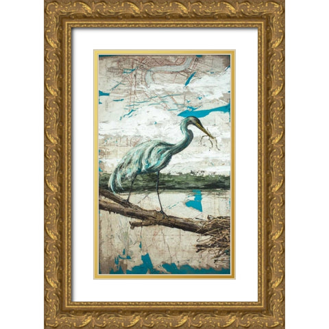 Midway Heron II Gold Ornate Wood Framed Art Print with Double Matting by Wickey, Allison