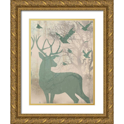 Deer Solace II Gold Ornate Wood Framed Art Print with Double Matting by Goldberger, Jennifer