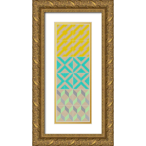 Elementary Tile Panel III Gold Ornate Wood Framed Art Print with Double Matting by Zarris, Chariklia