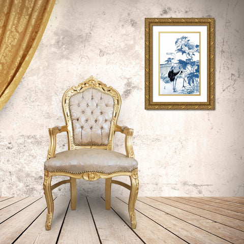 Blue and White Asian Garden I Gold Ornate Wood Framed Art Print with Double Matting by Vision Studio