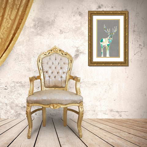 Solitary Deer I Gold Ornate Wood Framed Art Print with Double Matting by Goldberger, Jennifer