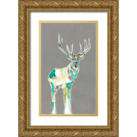 Solitary Deer I Gold Ornate Wood Framed Art Print with Double Matting by Goldberger, Jennifer