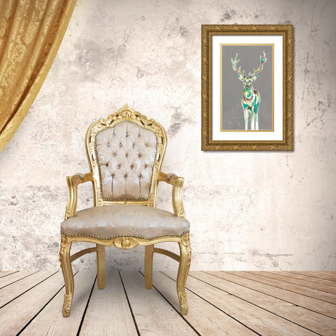 Solitary Deer II Gold Ornate Wood Framed Art Print with Double Matting by Goldberger, Jennifer