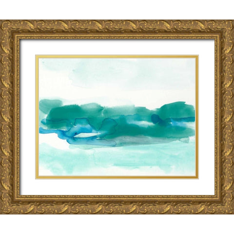 Teal Coast I Gold Ornate Wood Framed Art Print with Double Matting by Vess, June Erica