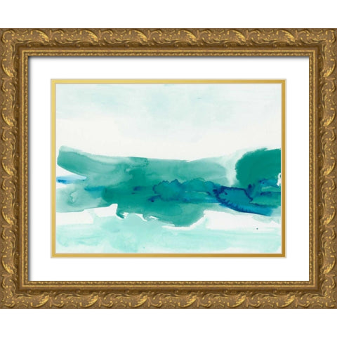 Teal Coast II Gold Ornate Wood Framed Art Print with Double Matting by Vess, June Erica