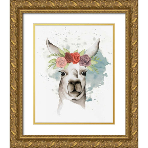 Llama Flora II Gold Ornate Wood Framed Art Print with Double Matting by Popp, Grace