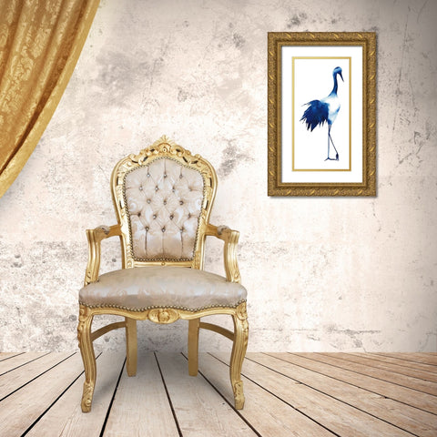Ink Drop Crane I Gold Ornate Wood Framed Art Print with Double Matting by Popp, Grace