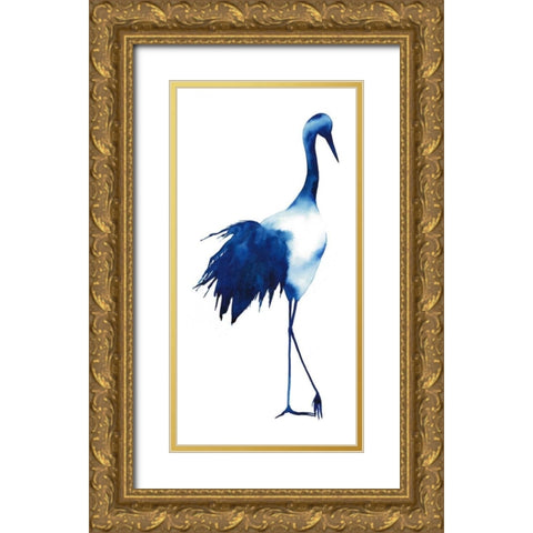 Ink Drop Crane I Gold Ornate Wood Framed Art Print with Double Matting by Popp, Grace