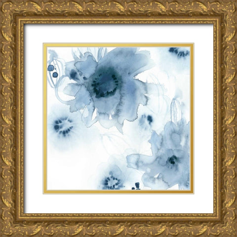 Aquatic Indigo I Gold Ornate Wood Framed Art Print with Double Matting by Vess, June Erica