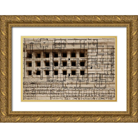 Architecture Drawing II Gold Ornate Wood Framed Art Print with Double Matting by Jasper, Sisa