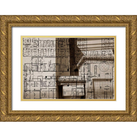 Architecture Drawing IV Gold Ornate Wood Framed Art Print with Double Matting by Jasper, Sisa