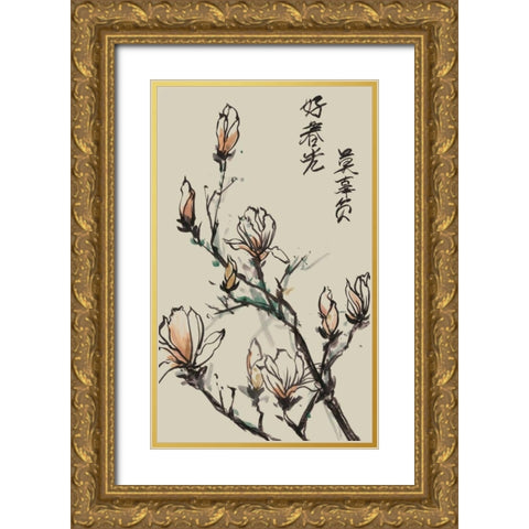 Mandarin Magnolia I Gold Ornate Wood Framed Art Print with Double Matting by Wang, Melissa