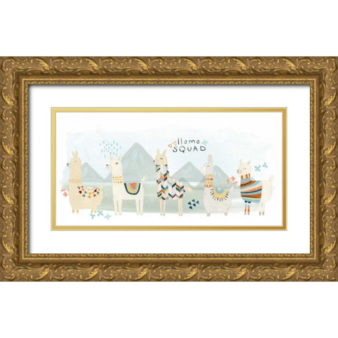 Llama Squad III Gold Ornate Wood Framed Art Print with Double Matting by Vess, June Erica
