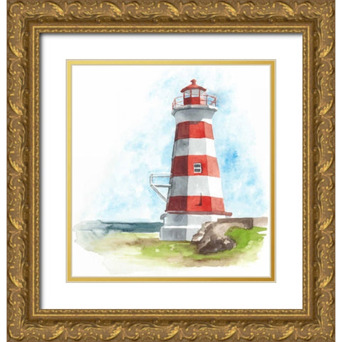 Watercolor Lighthouse I Gold Ornate Wood Framed Art Print with Double Matting by McCavitt, Naomi