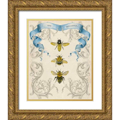 Bees and Filigree II Gold Ornate Wood Framed Art Print with Double Matting by McCavitt, Naomi
