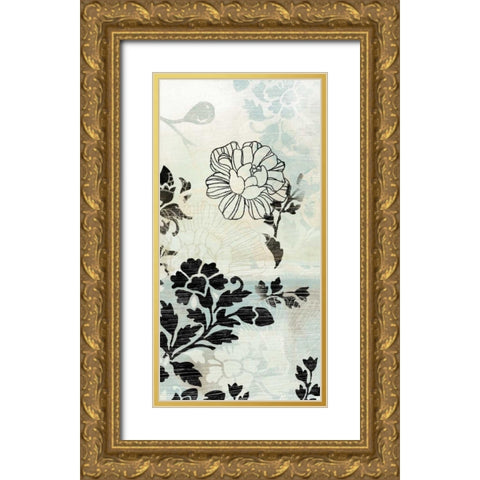 Metallic Flower Garden II Gold Ornate Wood Framed Art Print with Double Matting by Vess, June Erica
