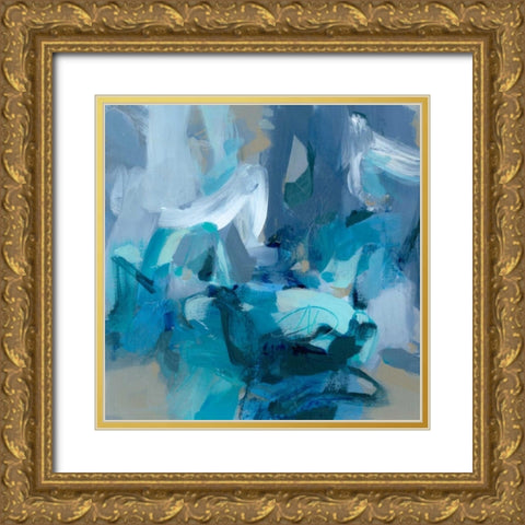 Abstract Blues II Gold Ornate Wood Framed Art Print with Double Matting by Long, Christina