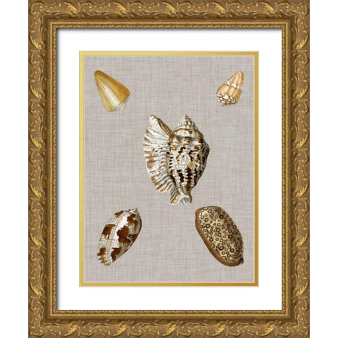 Shells on Linen I Gold Ornate Wood Framed Art Print with Double Matting by Vision Studio