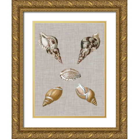 Shells on Linen IV Gold Ornate Wood Framed Art Print with Double Matting by Vision Studio