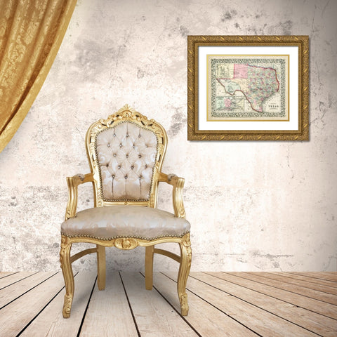 Johnsons Map of Texas Gold Ornate Wood Framed Art Print with Double Matting by Johnson