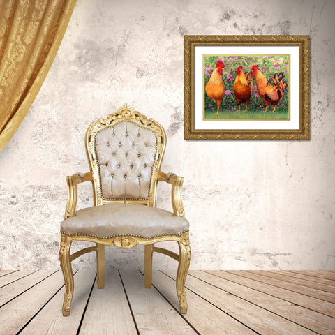 Roosters en Place I Gold Ornate Wood Framed Art Print with Double Matting by Matcham, Marcia