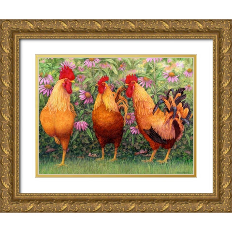 Roosters en Place I Gold Ornate Wood Framed Art Print with Double Matting by Matcham, Marcia