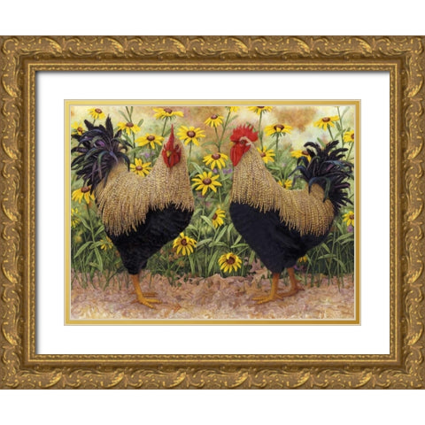 Roosters en Place III Gold Ornate Wood Framed Art Print with Double Matting by Matcham, Marcia