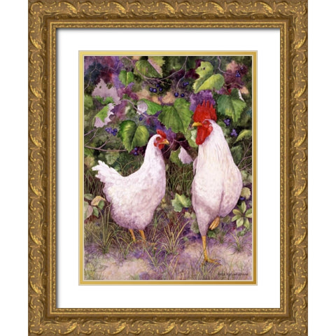 Roosters en Place IV Gold Ornate Wood Framed Art Print with Double Matting by Matcham, Marcia
