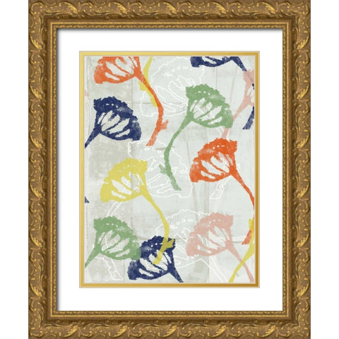 Stamped Floral I Gold Ornate Wood Framed Art Print with Double Matting by Goldberger, Jennifer