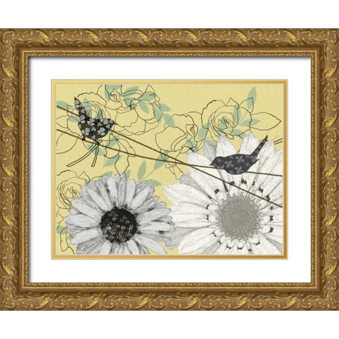 Birds on a Wire II Gold Ornate Wood Framed Art Print with Double Matting by Reynolds, Jade