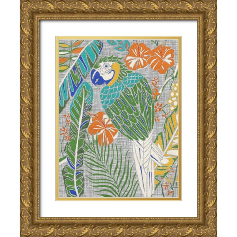 Tropical Macaw Gold Ornate Wood Framed Art Print with Double Matting by Zarris, Chariklia