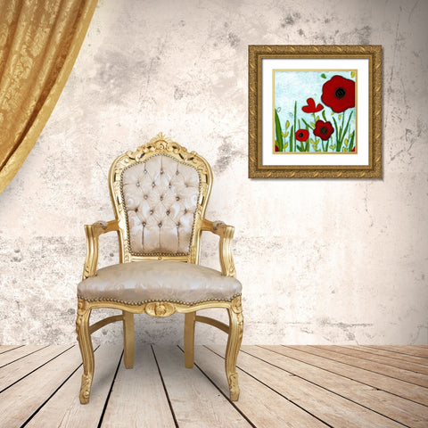 Precious Poppies IV Gold Ornate Wood Framed Art Print with Double Matting by Vess, June Erica