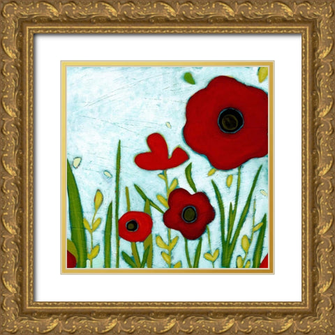 Precious Poppies IV Gold Ornate Wood Framed Art Print with Double Matting by Vess, June Erica