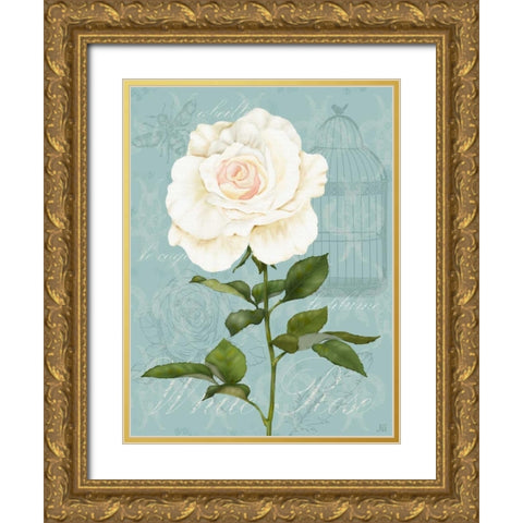 Cream Rose I Gold Ornate Wood Framed Art Print with Double Matting by Reynolds, Jade