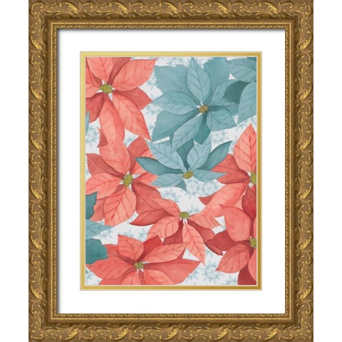 Christmas Poinsettia II Gold Ornate Wood Framed Art Print with Double Matting by Popp, Grace