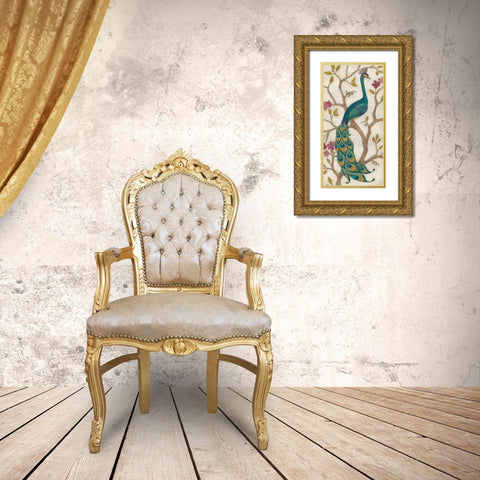 Peacock Fresco I Gold Ornate Wood Framed Art Print with Double Matting by Vess, June Erica