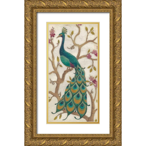 Peacock Fresco II Gold Ornate Wood Framed Art Print with Double Matting by Vess, June Erica