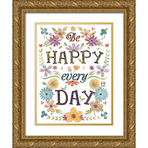 Happy Sentiments II Gold Ornate Wood Framed Art Print with Double Matting by Vess, June Erica