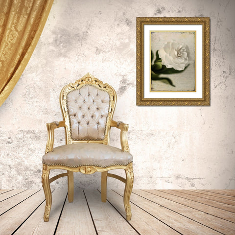 Gardenia Grunge II Gold Ornate Wood Framed Art Print with Double Matting by Malek, Honey