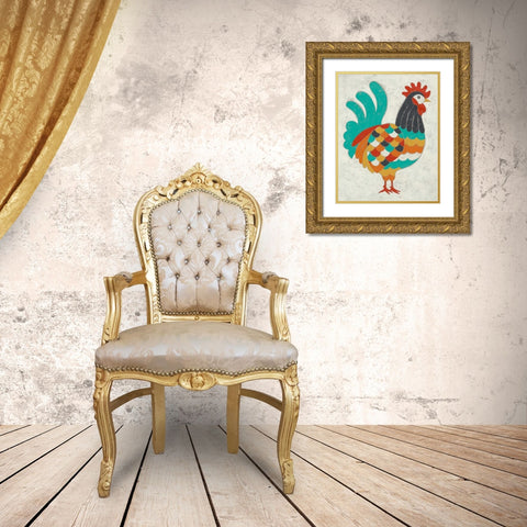Country Chickens I Gold Ornate Wood Framed Art Print with Double Matting by Zarris, Chariklia