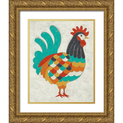 Country Chickens I Gold Ornate Wood Framed Art Print with Double Matting by Zarris, Chariklia