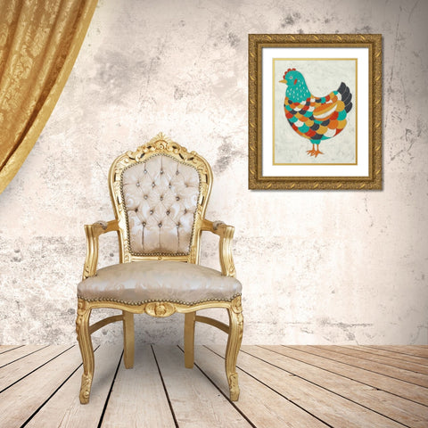 Country Chickens II Gold Ornate Wood Framed Art Print with Double Matting by Zarris, Chariklia