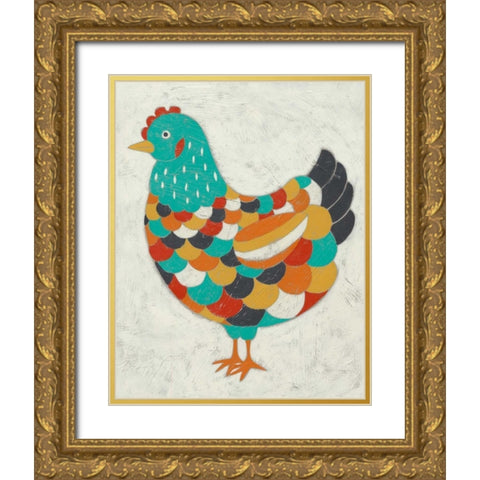 Country Chickens II Gold Ornate Wood Framed Art Print with Double Matting by Zarris, Chariklia