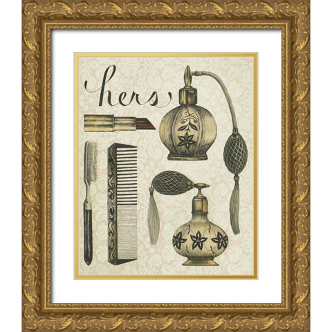 2-Up Antique Toilette III Gold Ornate Wood Framed Art Print with Double Matting by Popp, Grace