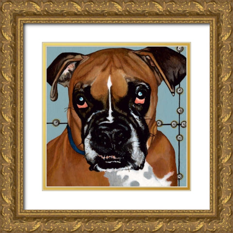 Dlynns Dogs - Rocco Gold Ornate Wood Framed Art Print with Double Matting by Roll, Dylnn